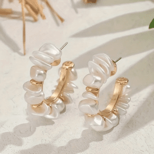 گوشواره حلقه ای دست ساز مروارید دفرمه